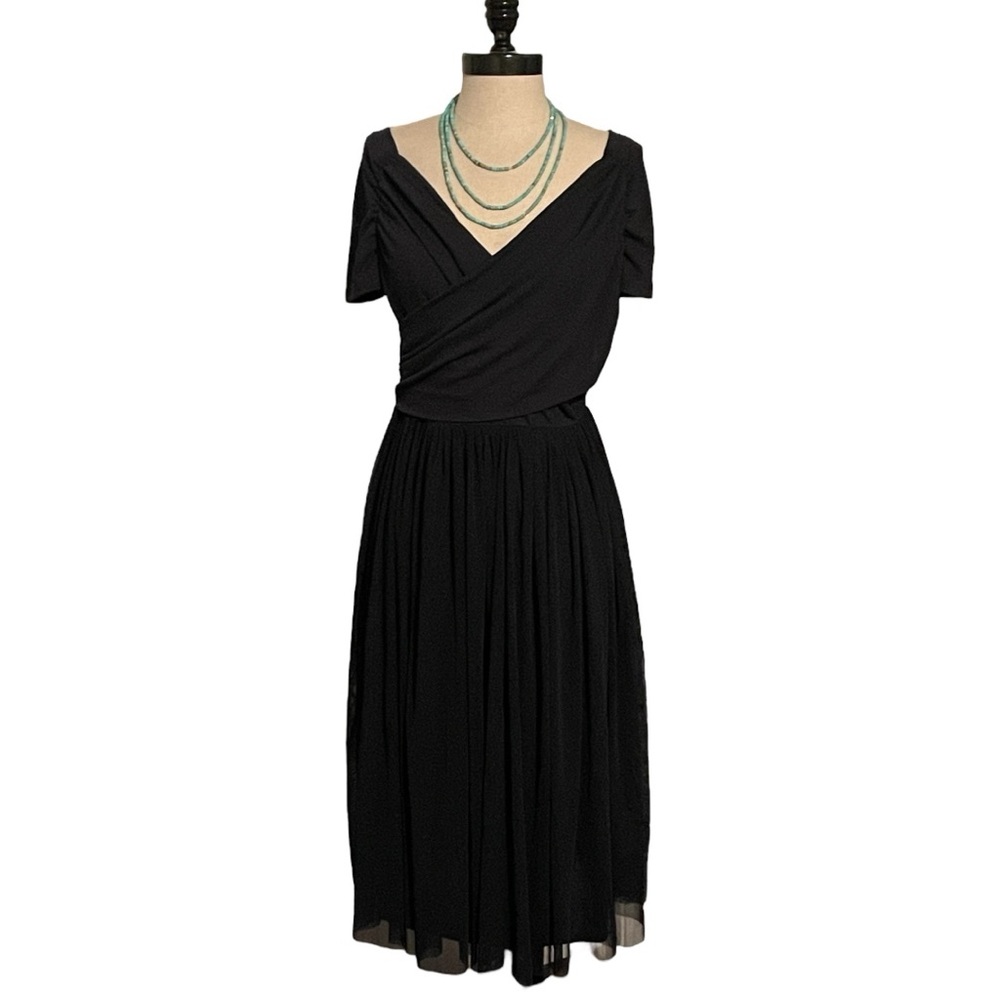 Zara Basic Collection Midi Dress - Lined With Tulle Overlay Skirt - Size Large
